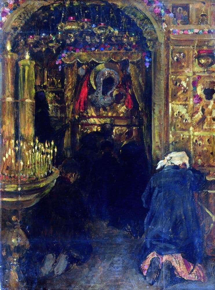 Description of the painting by Sergei Vinogradov In the church