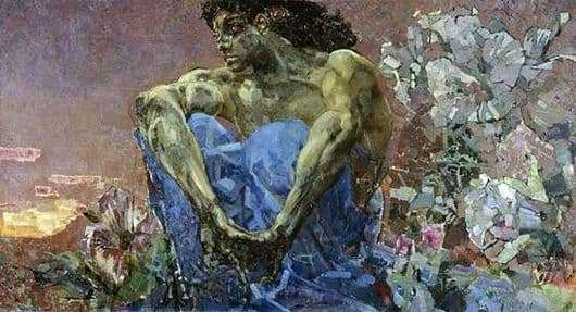Description of the painting by Mikhail Vrubel Demon sitting