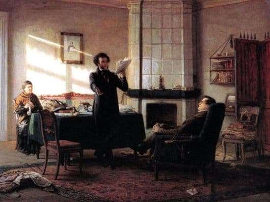 Description of the painting by Nikolai Ge Pushkin in the village of Mikhailovsky