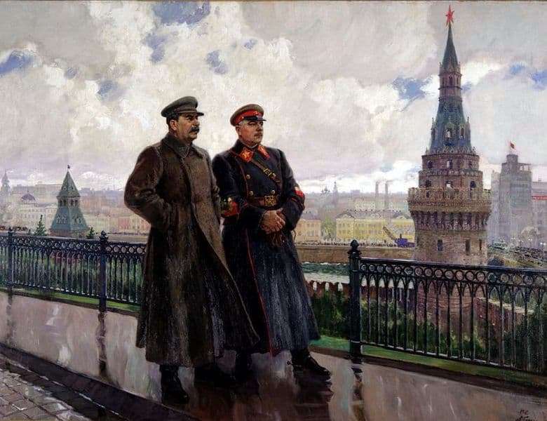 Description of the painting by Alexander Gerasimov Stalin and Voroshilov in the Kremlin