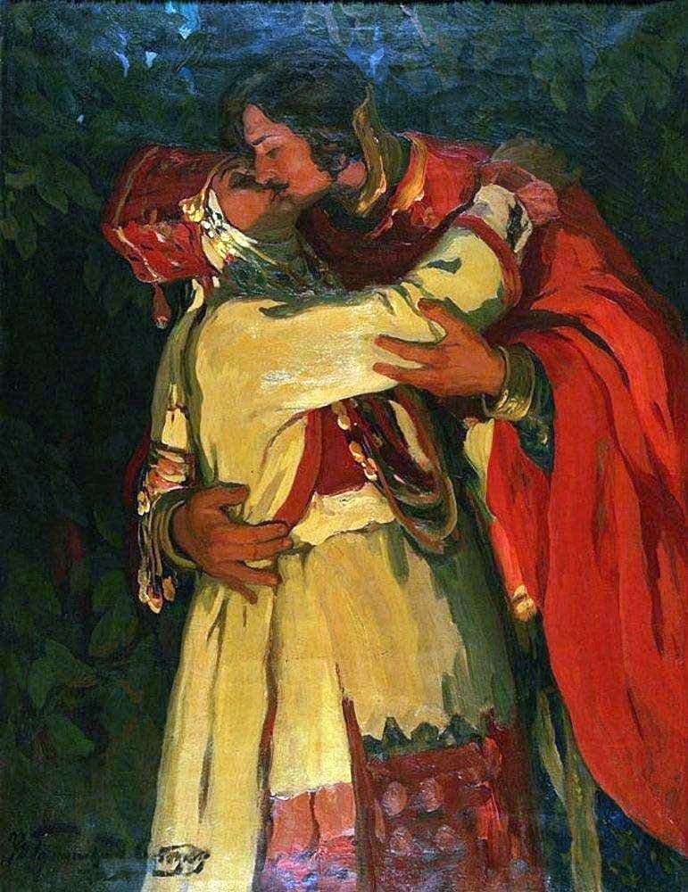 Description of the painting by Ivan Goryushkin Sorokopudov Kiss