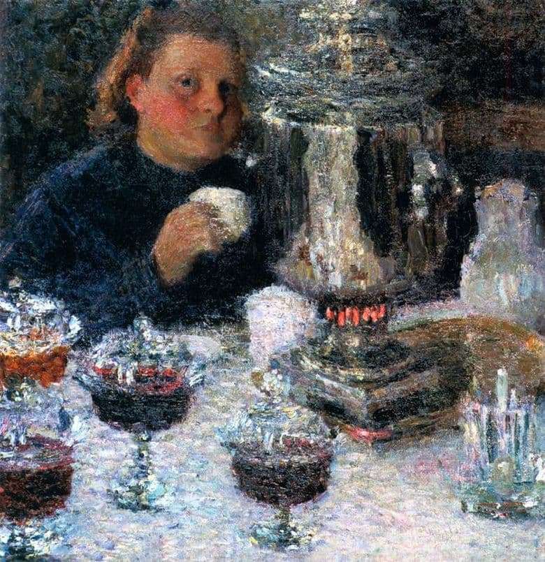 Description of the painting by Igor Grabar Behind the samovar