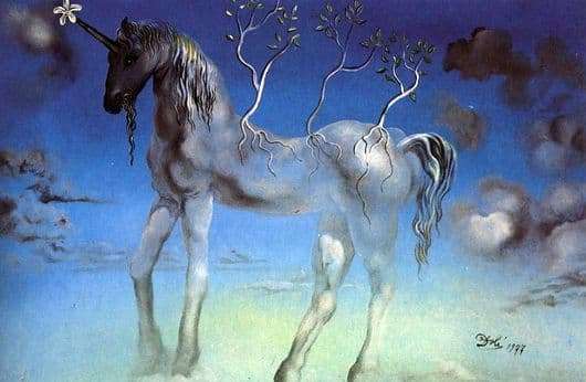 Description of the painting by Salvador Dali Unicorn