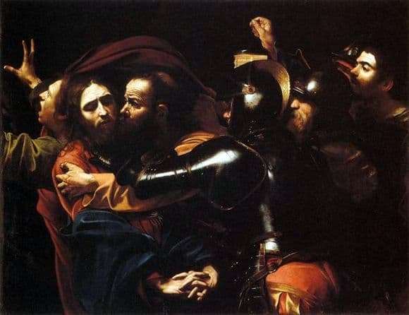 Image result for Caravaggio's famous portrayal of "The Kiss of Judas."