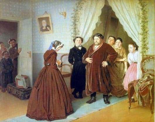 Description of the painting by Vasily Perov Arrival of a governess in a merchants house
