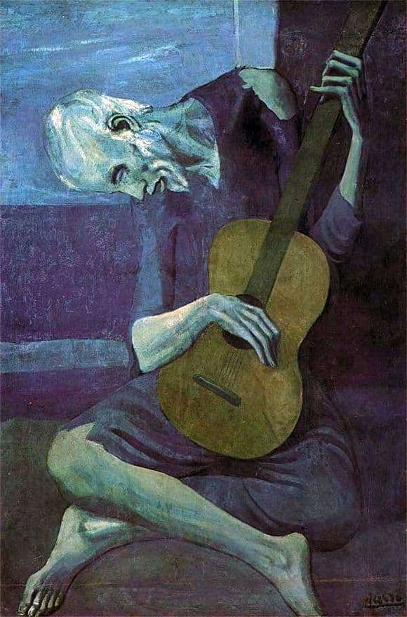 Description of the painting by Pablo Picasso Old guitarist