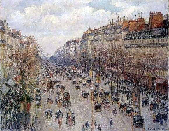 Description of the painting by Camille Pissarro Boulevard of Montmartre in Paris