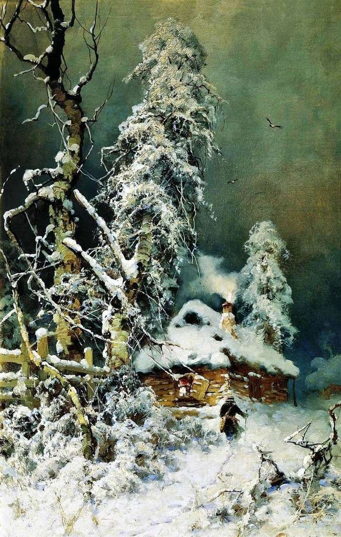 Description of the painting by Julius Klever a Winter landscape with a hut