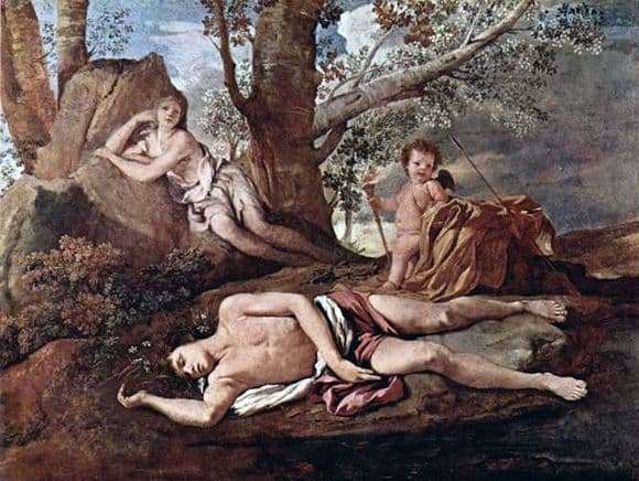 Description of the painting by Nicolas Poussin Narcissus and Echo