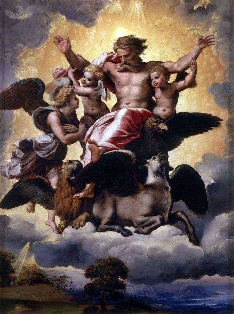 Description of the painting by Raphael Santi The vision of Ezekiel