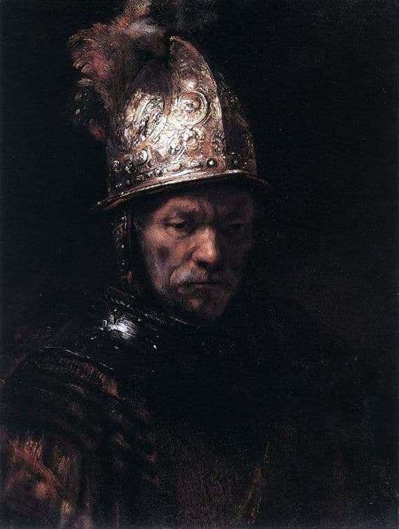 Description of the painting by Rembrandt Harmensz van Rijn A man in a golden helmet