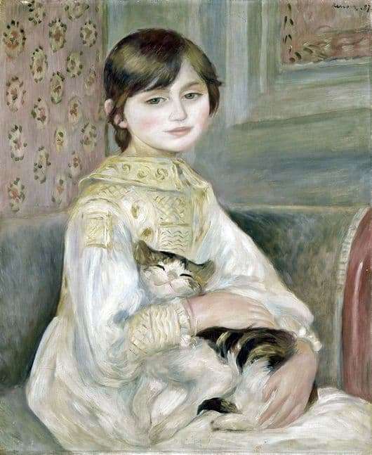 Description of the painting by Pierre Auguste Renoir Julie Manet with a cat
