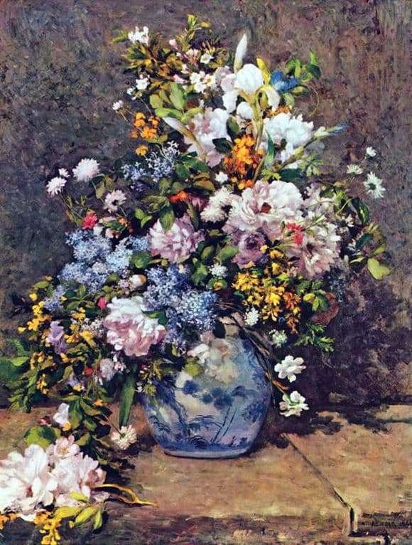 Description of the painting by Pierre Auguste Renoir Still life with a large flower vase