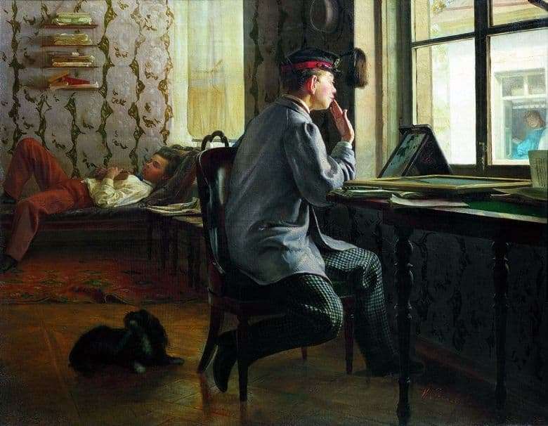 Description painting by Ilya Repin Preparation for the exam