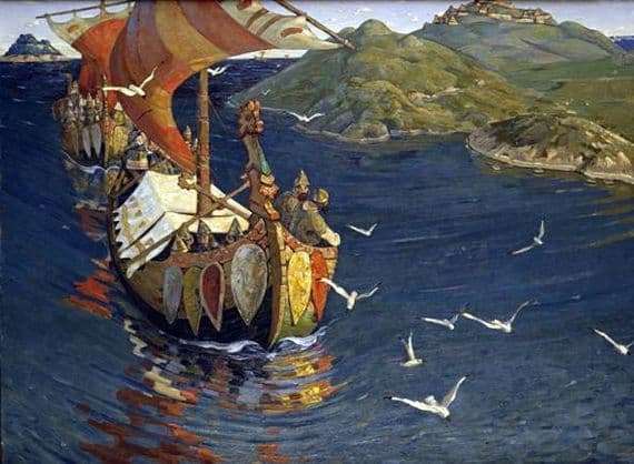 Description of the painting by Nicholas Roerich Overseas guests