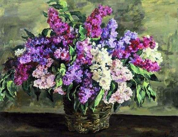 Description of the painting by Peter Konchalovsky Lilac in a basket