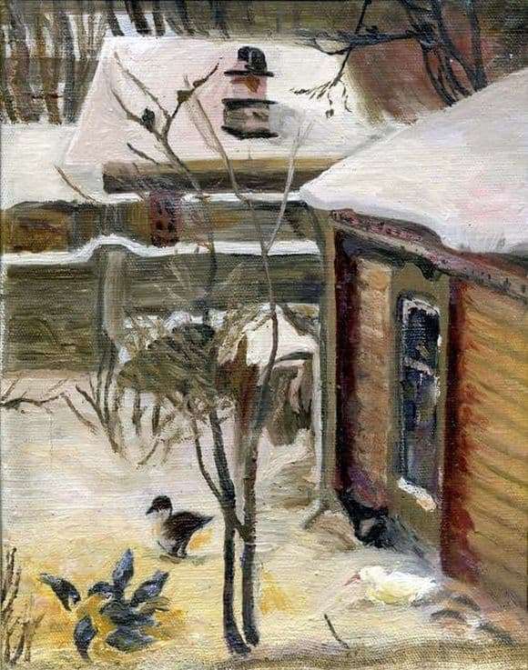 Description paintings Alexei Savrasov Yard. Winter