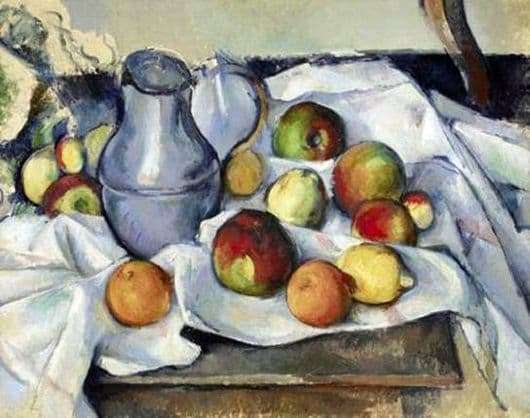 Description of the painting by Paul Cezanne Still Life. Jug and Fruit