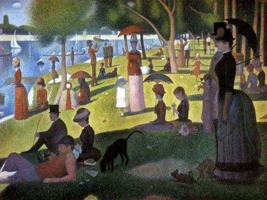 Description of the painting by Georges Pierre Seurat Sunday Walk on the Island of Grand Jatt