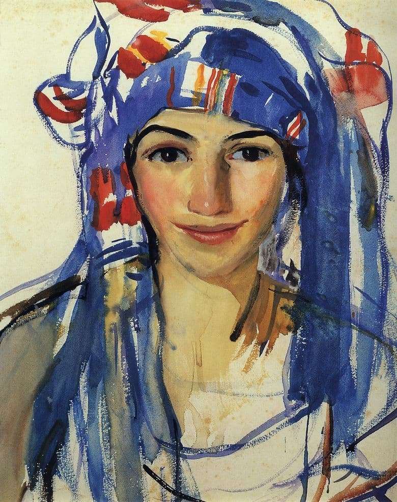 Description of the painting by Zinaida Serebryakova Self portrait in a scarf