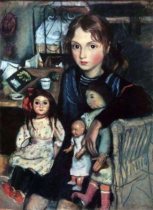 Description of the painting by Zinaida Serebryakova Kate with dolls