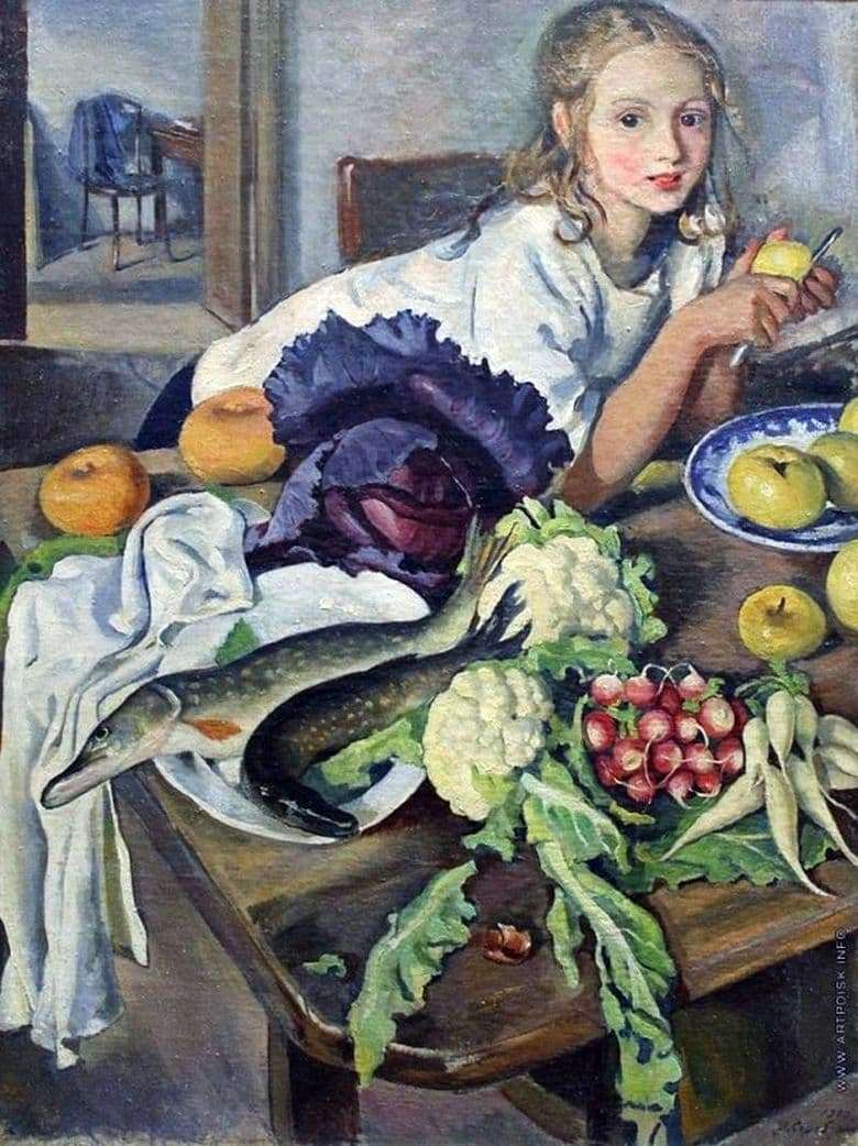 Description of the painting by Zinaida Serebryakova Kate with a still life