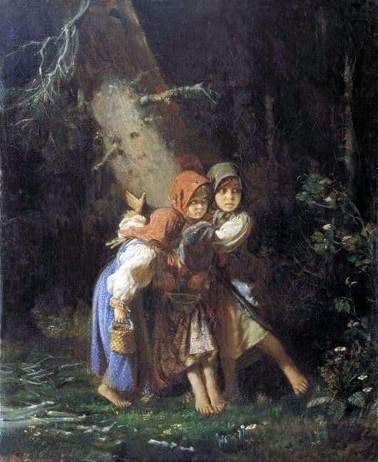 Description of the painting by Alexey Korzukhin Peasant girls in the forest