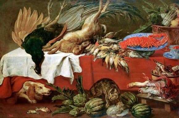 Description of the painting by Franz Snyders Still life with bat game and lobster