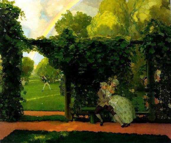 Description of the painting by Konstatin Andreevich Somov Laughing Kiss (1908)