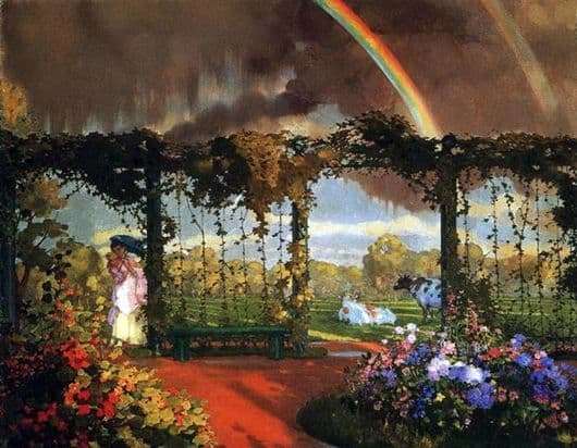 Description of the painting by Konstantin Somov Landscape with a rainbow