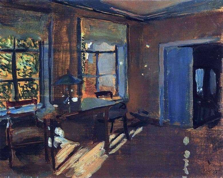 Description of the painting by Konstantin Somov Interior at Pavlovs Dacha