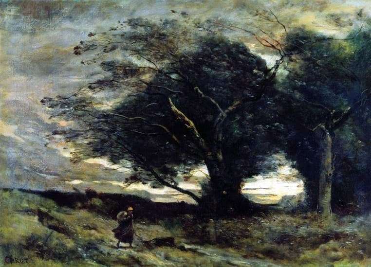 Description of the painting by Camille Corot Gust of wind
