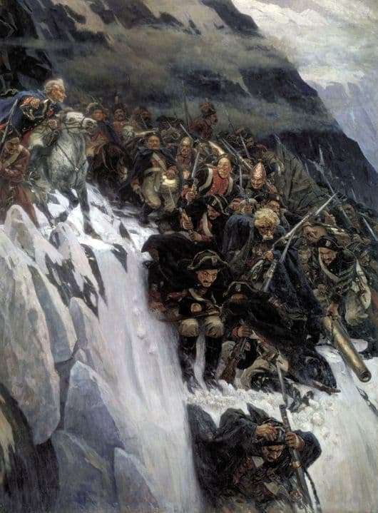Description of the painting by Vasily Surikov Suvorovs Crossing the Alps