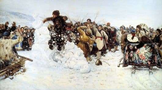 Description of the painting by Vasily Surikov Taking the Snow Town
