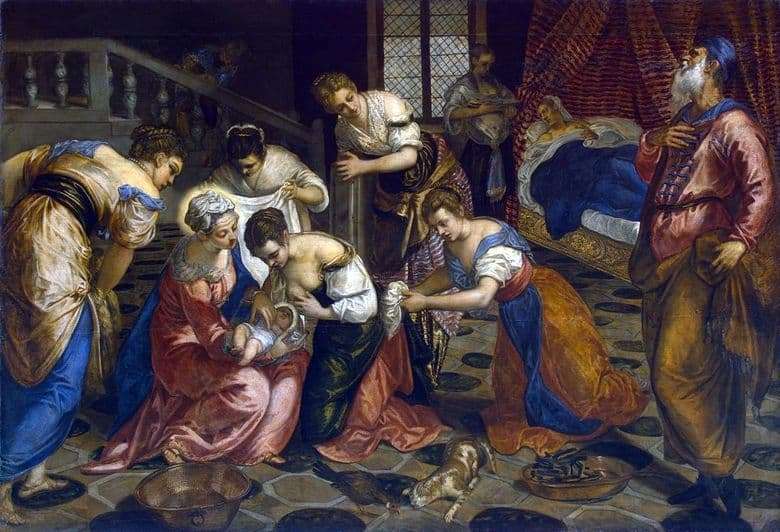 Description of the painting by Jacopo Tintoretto The birth of John the Baptist