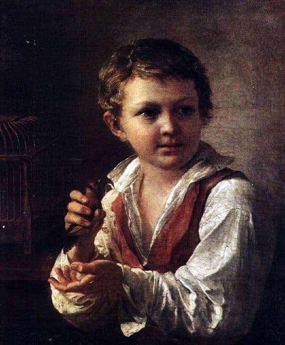 Description of the painting by Vasily Tropinin Boy with a Goldfinch