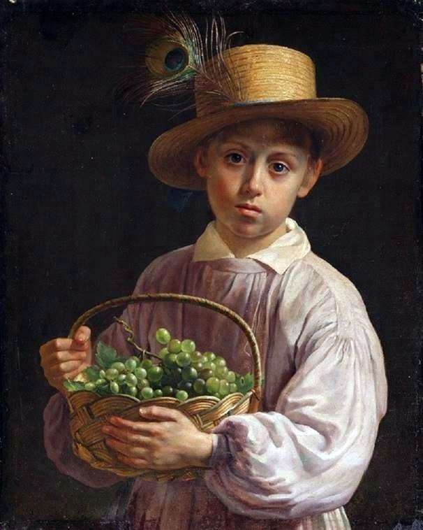 Description of the painting by Ivan Khrutsky Portrait of a boy in a straw hat