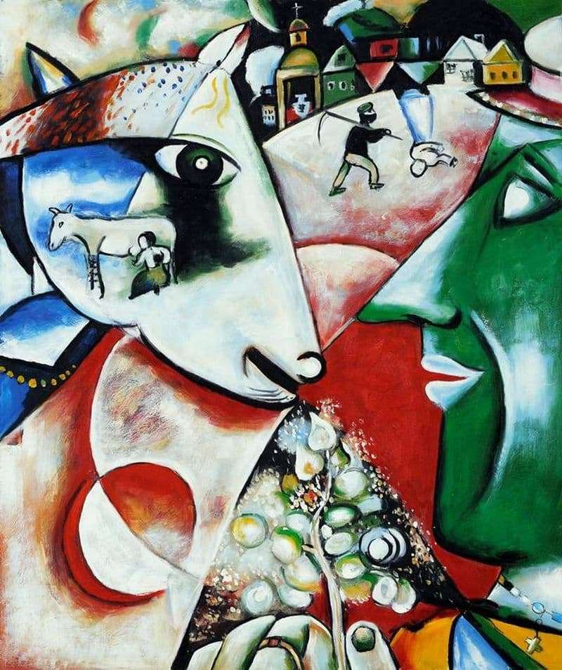 Description of the painting by Marc Chagall I and the Village