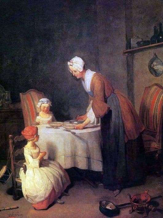 Description of the painting by Jean Baptiste Simeon Chardin Prayer before dinner