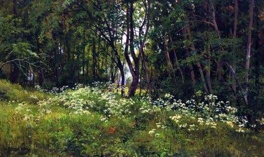 Description of the painting by Ivan Shishkin Flowers at the edge of the forest