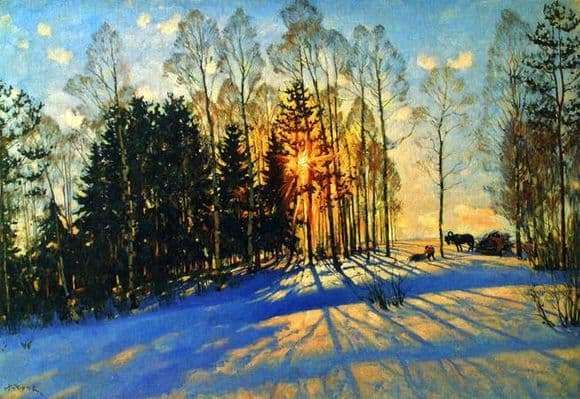 Description of the painting by Konstantin Yuon Winter Sun