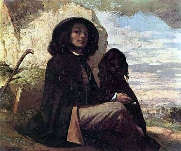 Gustave Courbet picture description Self portrait with a black dog