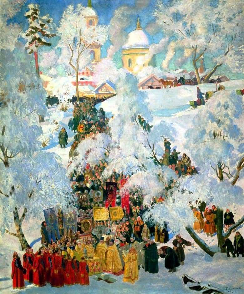 Description of the painting by Boris Kustodiev Epiphany (1921)