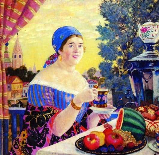 Description of the painting by Boris Kustodiev Tea Party