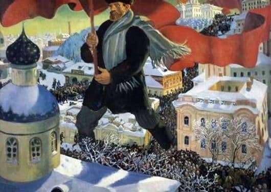 Description of the painting by Boris Kustodiev Bolshevik
