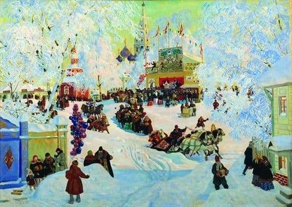 Description of the painting by Boris Kustodiev Winter. Shrovetide festivities 