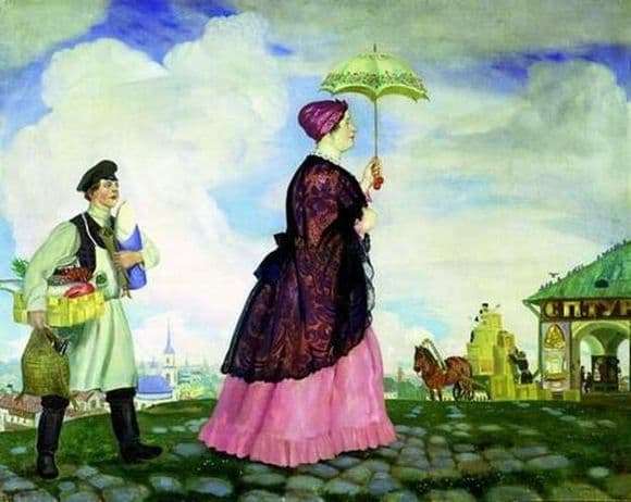 Description of the painting by Boris Kustodiev Merchant with purchases