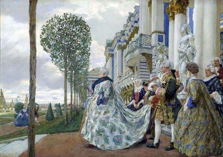 Description of the painting by Evgeny Lansere Empress Elizaveta Petrovna in Tsarskoye Selo