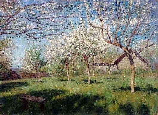 Description of the painting by Isaac Levitan Blooming apple trees