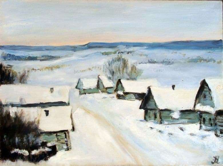 Description of the painting by Isaac Levitan Village. Winter